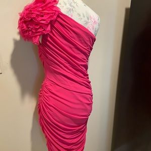 Tadashi Shoji magenta pink one shoulder dress